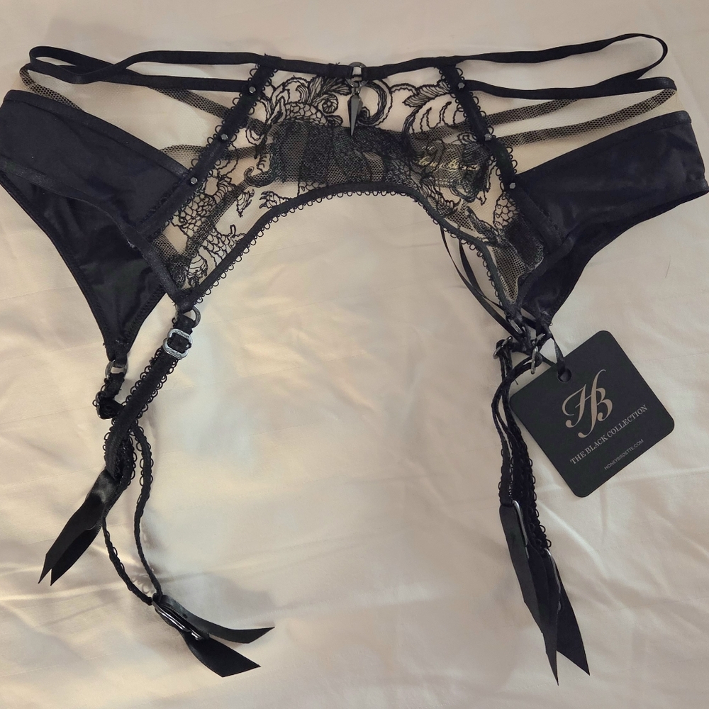 Honey Birdette Yasmina Black Lace Garter Belt Suspender